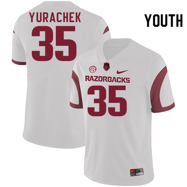 Youth #35 Brooks Yurachek Arkansas Razorbacks College Football Jerseys Stitched-White